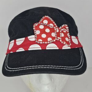 Disney Parks Minnie Mouse Black Hat with Red Bow w/Rhinestones & White Polkadots